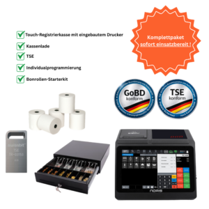 Schlüsselfertiges Paket (1000 x 1000 px) (57) Komplettpaket 10,1" All-in-One Kasse Einzelhandel & Gastro mit eingebautem 80mm Drucker, inkl. TSE & Kassenlade