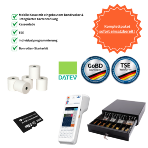 Schlüsselfertiges Paket (1000 x 1000 px) (58) Komplettpaket KLARPOS5 Lite Mobile Kasse Foodtruck & Dienstleister mit eingebautem Drucker, TSE & 12 Monate Softwarepaket