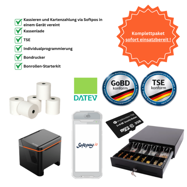 Schlüsselfertiges Paket (1000 x 1000 px) (60) Komplettpaket Mobigo2+ Mobile Kasse Foodtruck & Dienstleister mit Bondrucker, TSE & 12 Monate Softwarepaket